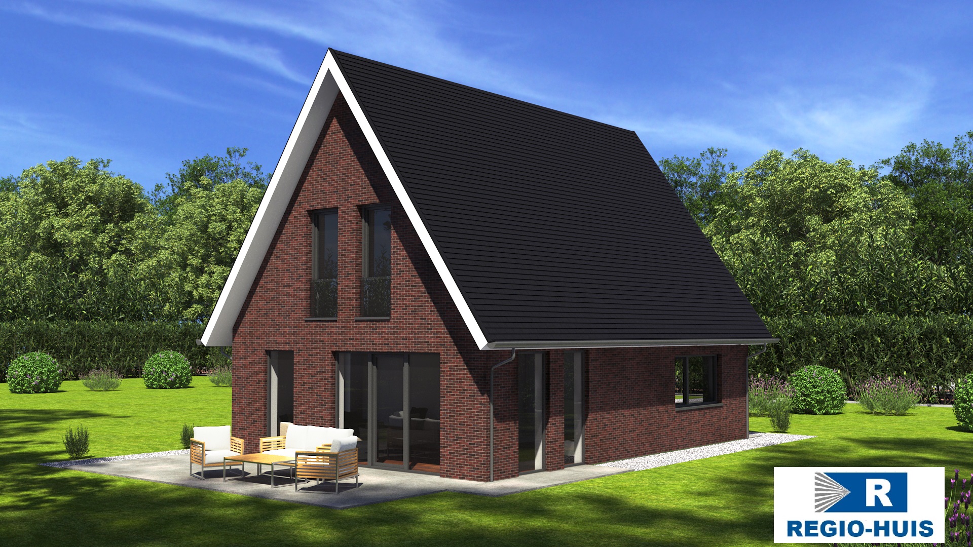 Afbeelding van een traditionele woning met kap, ontworpen met staalframe door Regio-Huis voor een energiezuinige en duurzame woning. 03