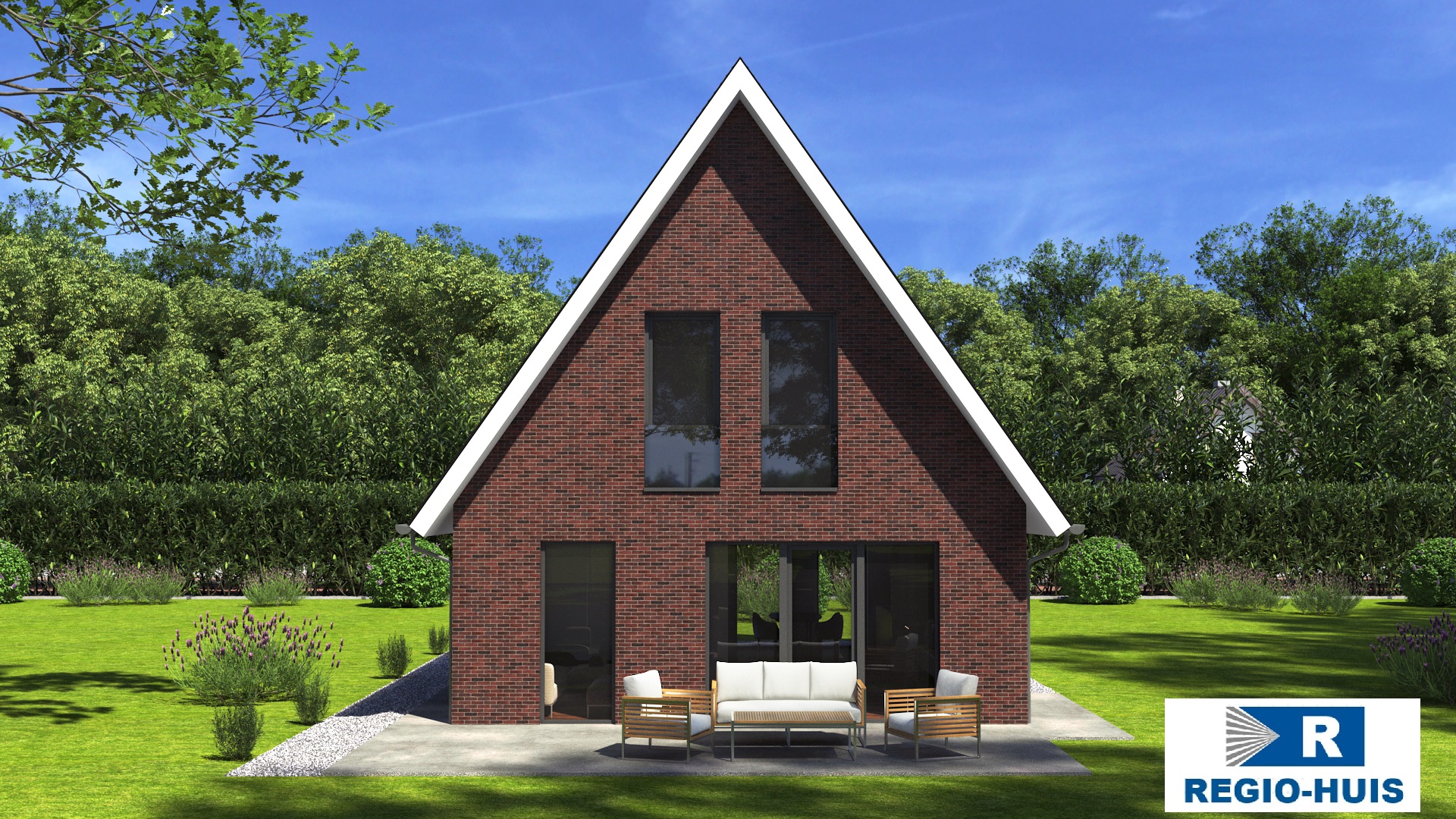 Afbeelding van een traditionele woning met kap, ontworpen met staalframe door Regio-Huis voor een energiezuinige en duurzame woning. 04